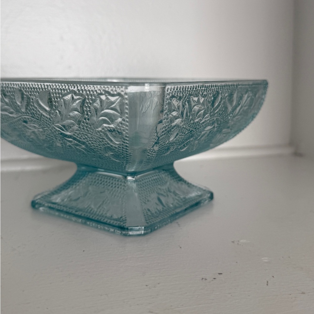 Pressed Glass pedestal bowl
Light blue
